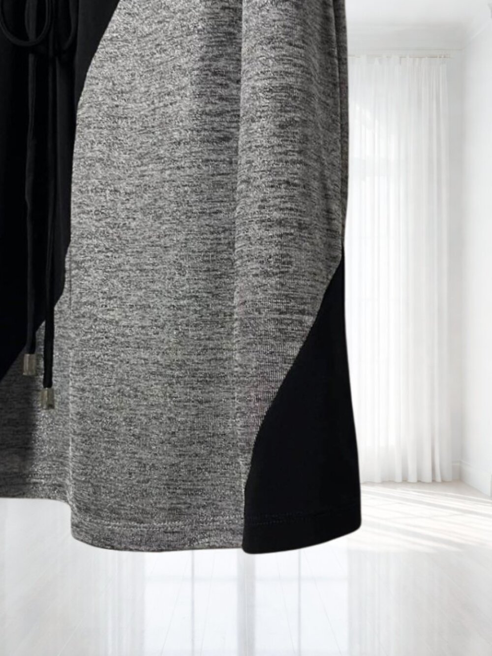 Sandra Darren Black Grey Diagonal Colorblock Long Sleeve Belted Dress Size 12 - Picture 6 of 11